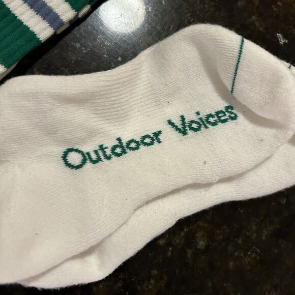 Outdoor Voices Tall Stripe Crew Socks Size Small Medium White Kelly Green New - Picture 3 of 6
